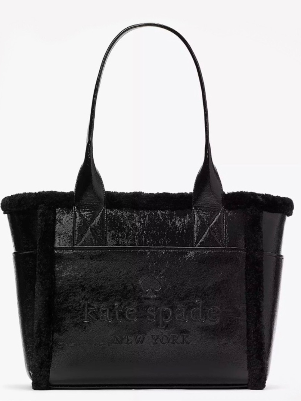 kate spade Black Shearling-Trim Patent Leather Tote